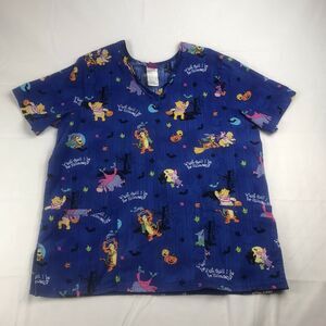 Wonderful World of Disney Winnie the Pooh Halloween Womens Scrub Top Size‎ Large